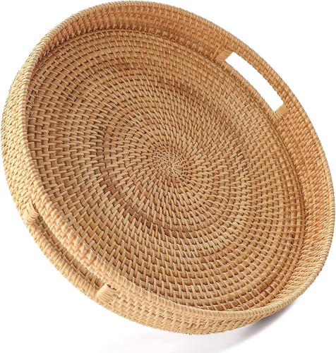 Hand woven rattan serving tray - woven,