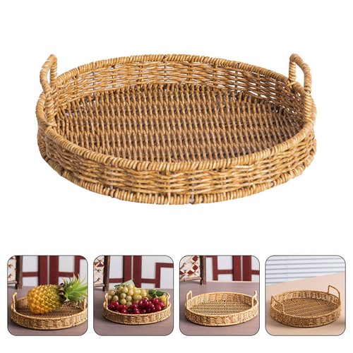 Tray with handles fake rattan - tray,