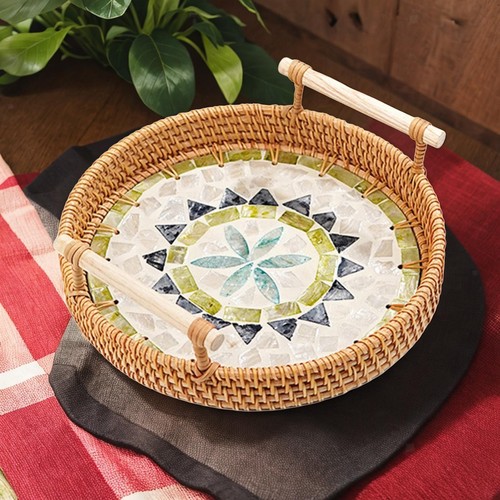 Rattan serving tray decorative - tray,