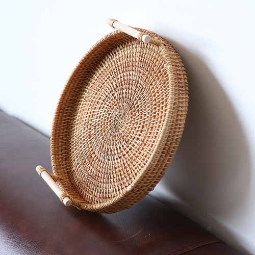 Round rattan woven tray - rattan,