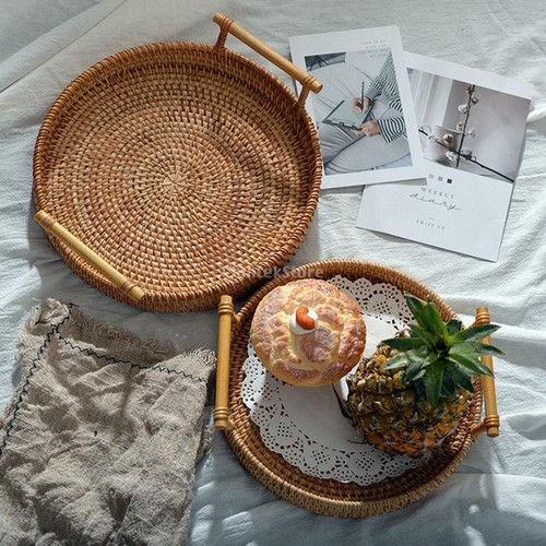 Handwoven basket storage - basket, tray