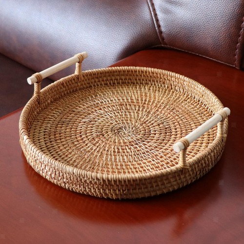 Handwoven basket storage tray - handwoven,