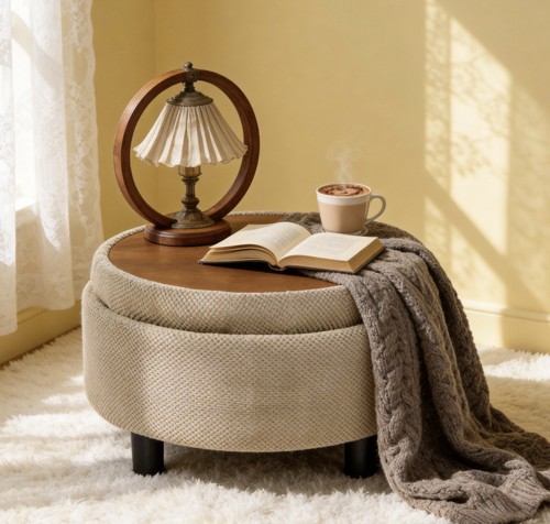 Round storage ottoman - round,