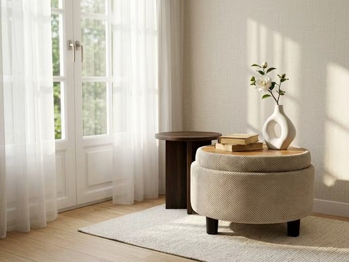 Round storage ottoman with - round,