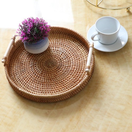 Handwoven basket storage tray - handwoven,