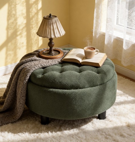 Round storage ottoman with - storage,