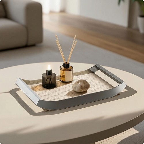 Tray with leather - insert, woven