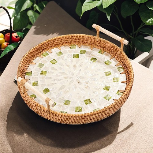 Rattan serving tray decorative - tray,