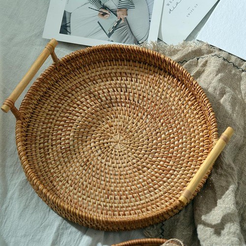 Handwoven basket storage - basket, tray
