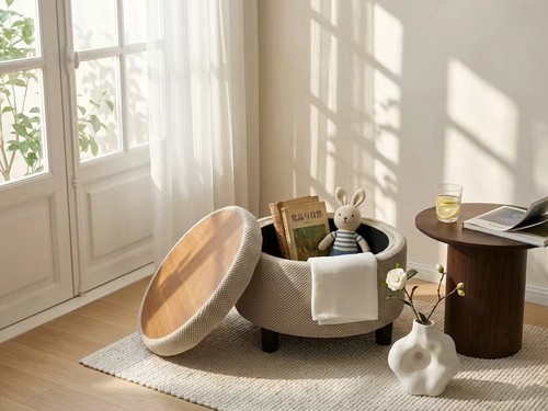 Round storage ottoman - storage,