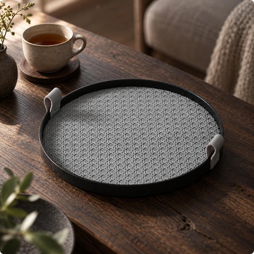 Round storage tray with - , side